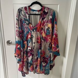 Maisie floral flowy dress with poncho/cape style sleeves